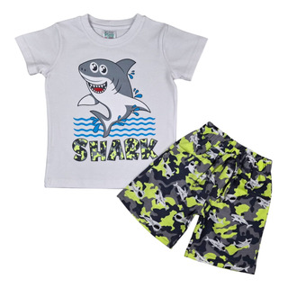 Conjunto Niño Playera Tiburon Y Short Camuflajeado. Conjunto Niño Playera Tiburon Y Short Camuflajeado.