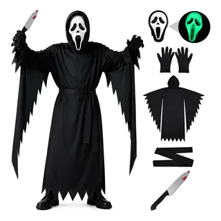 Disfraz Scream Cosplay De Halloween Ghost Face Fantasma Adults,la Máscara Cuenta Con Un Efecto Que Brilla En La Oscuridad.