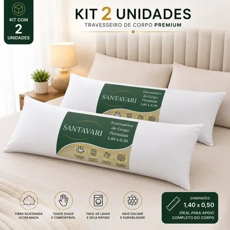 Kit 2 Travesseiro Corpo 1,40x50 Percal 1,6kg Premium Hotel Branco