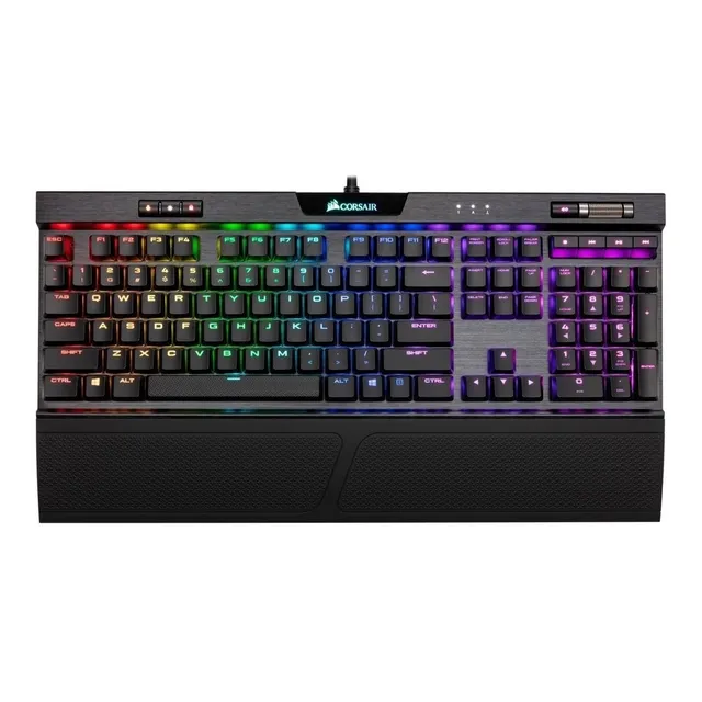 Teclado gamer Corsair QWERTY Cherry MX Red español color negro con luz RGB
