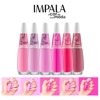 Kit 6 Esmaltes Impala Atacado Tons Rosas HipoalergĂȘnico 8ml Kit 6 Esmaltes Impala Atacado Tons Rosas HipoalergĂȘnico 8ml