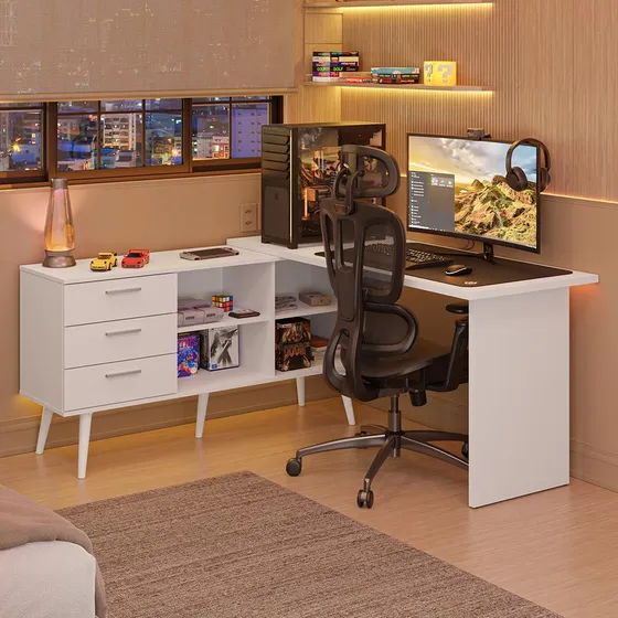 Escrivaninha L Mesa Computador Gamer 3 Gavlisboa Madesa B