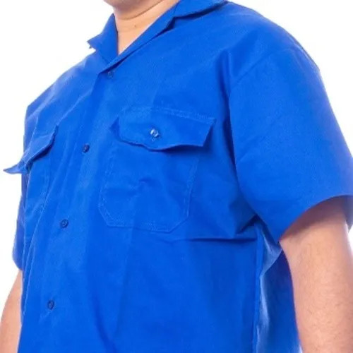 Camisa De Taller Unicolor Tela Drill Manga Corta