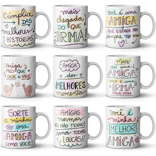 Pack 50 Artes Estampas Frases Amizades Canecas Amigos