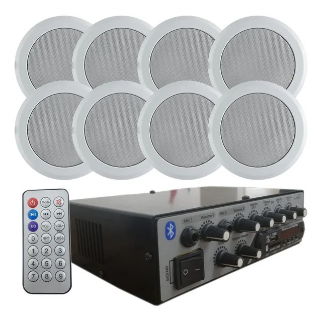 Kit Som Ambiente 8 Arandelas E Receiver Amplif Bluetooth