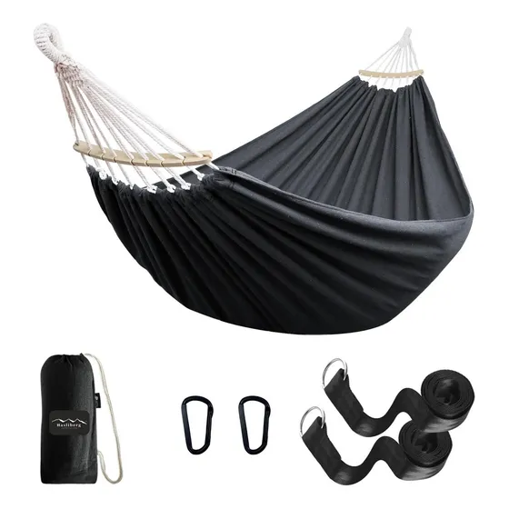 Hamaca Paraguaya Hasliberg Algodon Correas Soporte 210x150cm Color Gris Oscuro
