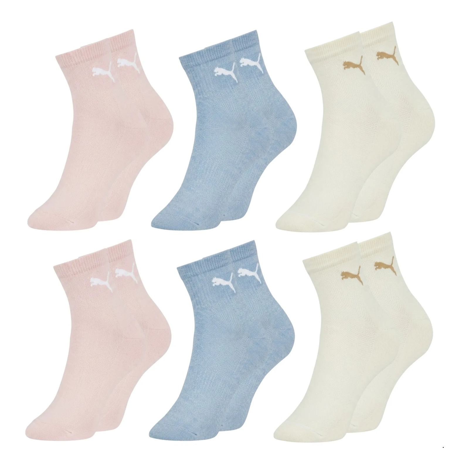 Kit 6 Pares Meia Puma Colors & Heart Cano Médio Feminino