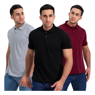 Kit De 3 Polo Masculina Camisa De Gola AlgodĂŁo Piquet Luxo Kit De 3 Polo Masculina Camisa De Gola AlgodĂŁo Piquet Luxo