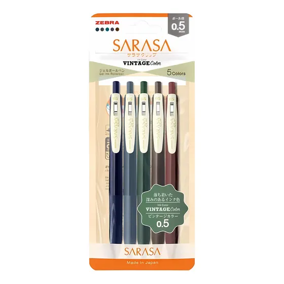 Set 5 Lápices Tinta Gel Vintage A Punta 05 Zebra Sarasa Clip Trazo 5 Colores Vintage A