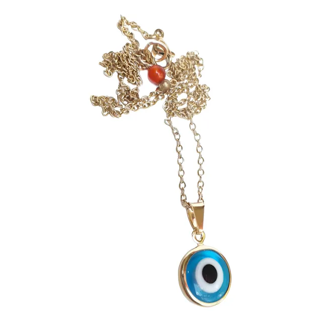 Cadena Con Ojo Turco Vidrio Azul + Cadena Acero Y Cornalina