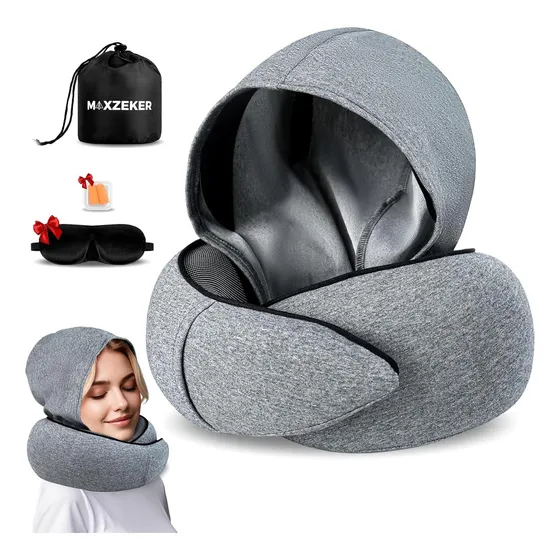 Almohada De Viaje Maxzeker - Espuma Viscoelástica, Gris