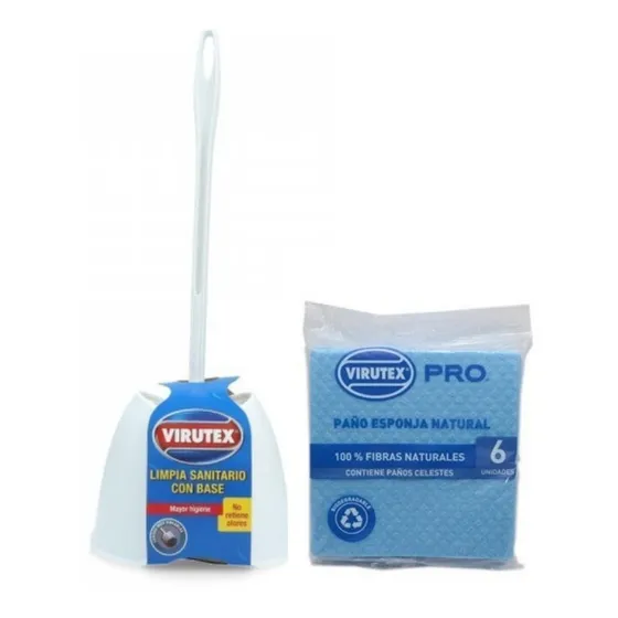 Escobilla De Baño + Paños Esponja X 6 Virutex