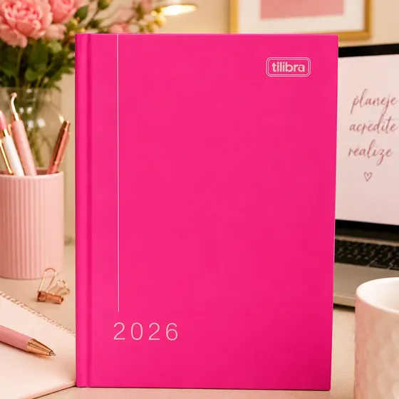 Agenda Diária 2026 Pepper Rosa Capa Dura Costurada Tilibra