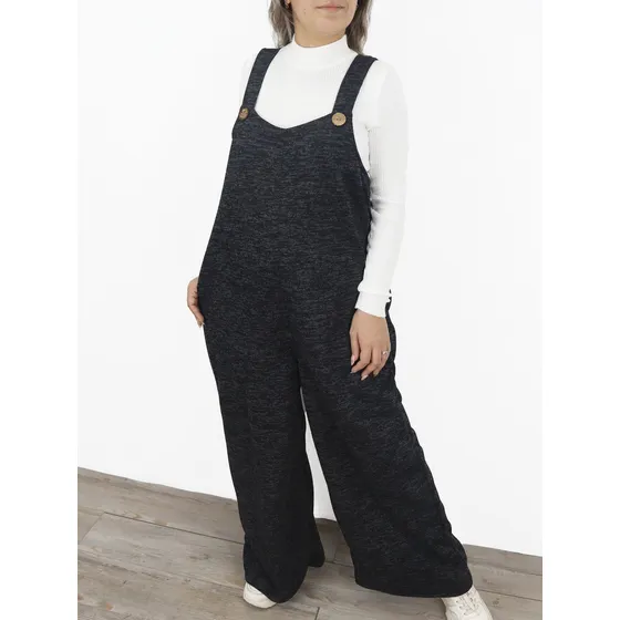 Jardinera Enterito Palazzo Lanilla Elasticada Brush Mujer Negro Jaspeado M-xl