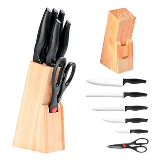 Conjunto De Facas 7 Pçs Com Suporte De Madeira Cross Brinox Cor Preto Conjunto De Facas 7 Pçs Com Suporte De Madeira Cross Brinox Cor Preto