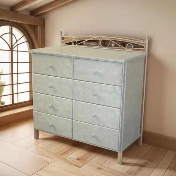 Mueble Cómoda Hierro Forjado 8 Cajones Madera Patinada 