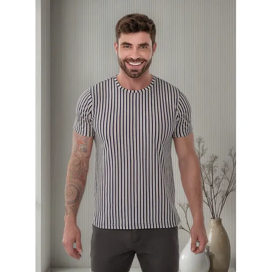 Camiseta Adulto Listrada Tecido Diferenciado