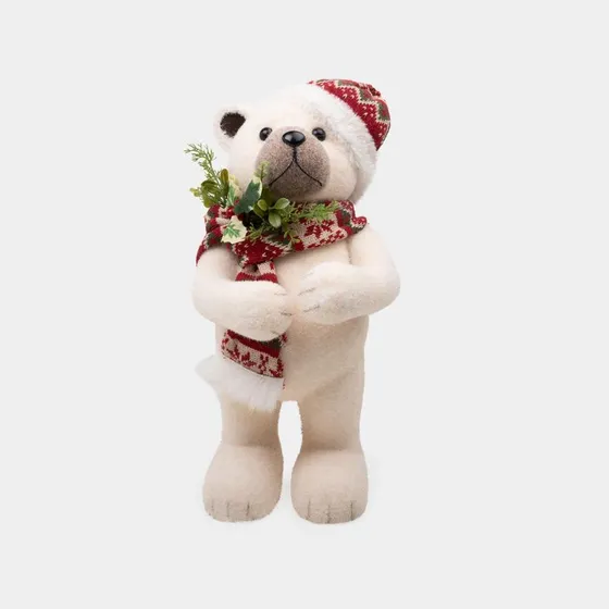 Oso Polar De 43.5 Cm Con Gorro Y Bufanda Navideña