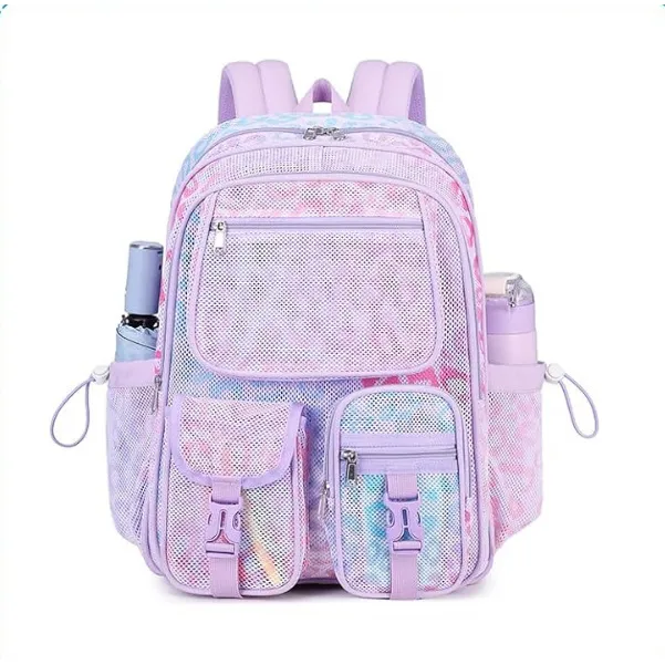Mochila De Malla Resistente Transparente, Bolsa De Libros De Red Semitransparente Para Playa, Deportes, Trabajo, Viajes