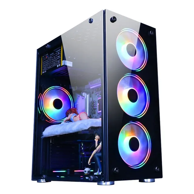 Atx Carcasa De Sobremesa Negra + 4 Ventiladores De Caja