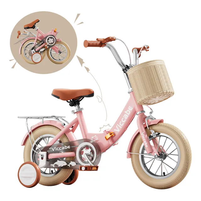 Le Forge Bicicleta Infantil niños R16 plegable con ruedas auxiliares freno de mano y cesta extraíble color rosa