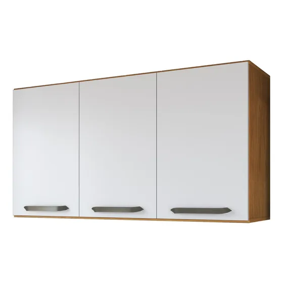 Armario Aéreo Suspenso 90cm Branco 3 Portas Cozinha Banheiro Cor Freijó E Off White