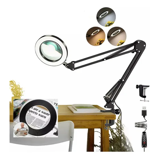 Lámpara Led De Escritorio Con Lupa De 10x Con Brazo Pedestal