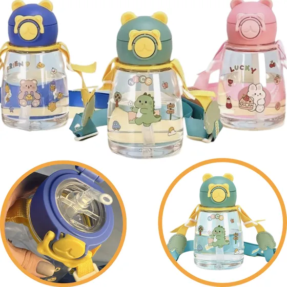 Garrafa Infantil 550ml Para Escola Viagem Orelhinhas Fofas