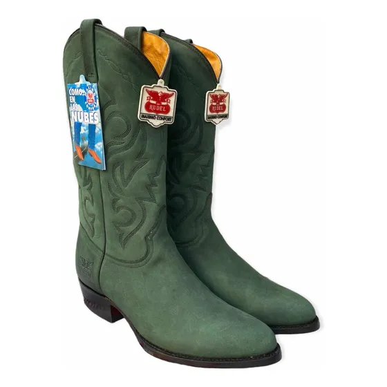 Bota Vaquera Caballero Piel Rudel Acabado Crazy Oval Verde