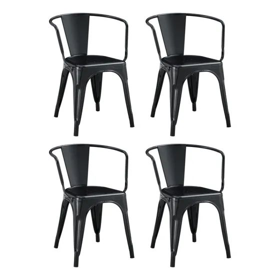 Silla De Comedor Con Apoyabrazo Tolix Zhome X4 Reforzada De Hierro Estructura De La Silla Negro Asiento Negro Diseño De La Tela Metal