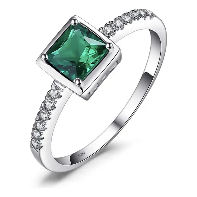 Anillo De Compromiso Mujer Con Nano Esmeralda En Plata 925
