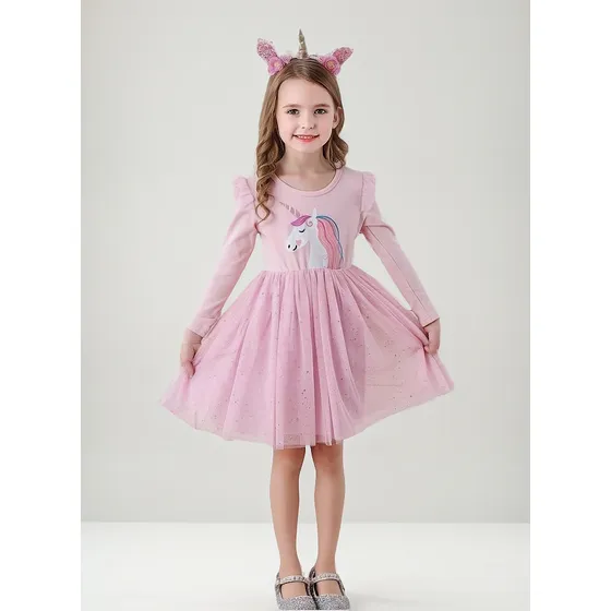 Vestido Niña, Vestido Unicornio, Vestido Tutu, Manga Larga
