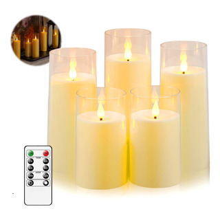 5pz Recargable Velas Led Sin Llama Con Vidrio 5pz Recargable Velas Led Sin Llama Con Vidrio