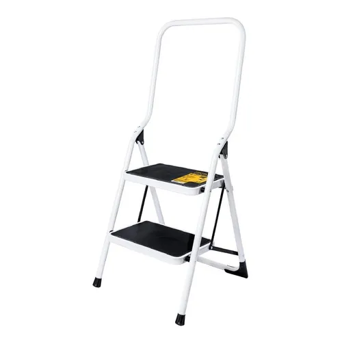 Escalera Tubular Plegable 2 Peldaños Barandal Antiderrapante Color Blanco