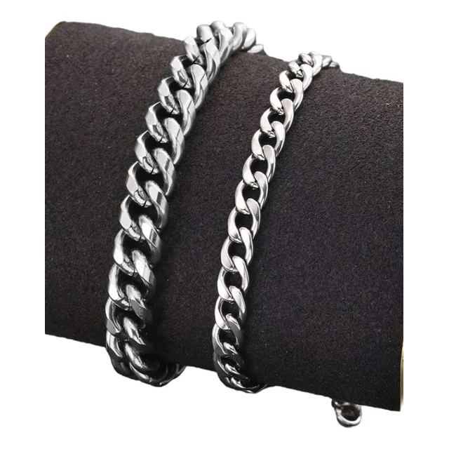 Pulseras Estilo Cubana, Esclavas De Hombre Plateadas 