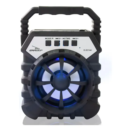 Caixinha De Som Bluetooth Recarregável Portátil Com Led Rgb Cor Preto 127/220v