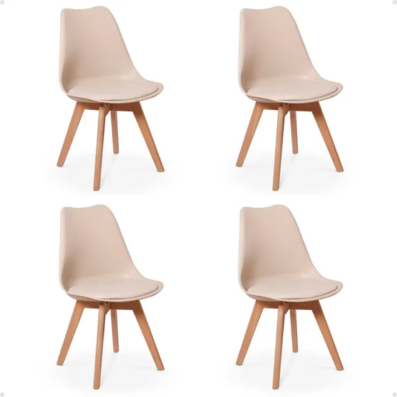 Conjunto 04 Cadeiras Eames Wood Leda Design - Nude