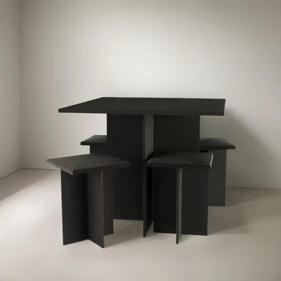 Juego Comedor 4 Sillas - Mesa + Banquetas - Desayunador Color Negro