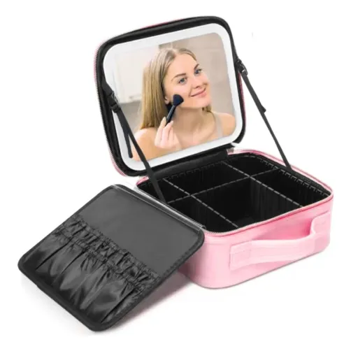 Organizador De Maquillaje Portátil Con Espejo Led Cherimoya