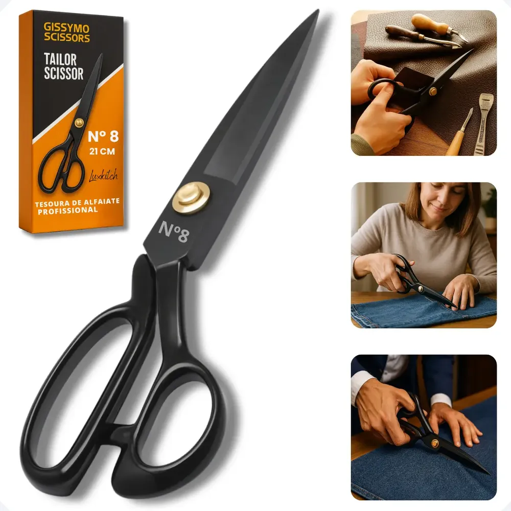 Tesoura Alfaiate Costura Profissional 8 Polegadas Titanium Roupas Tecidos Jeans Couro Cabo...