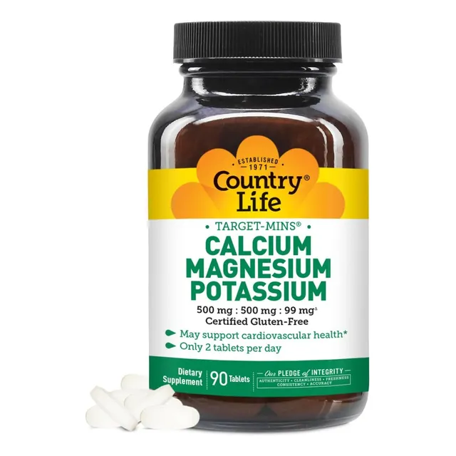 Calcio, Magnesio Y Potasio Country Life 90 Tabletas Sin Sabor