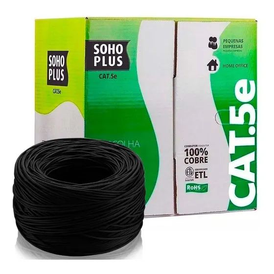 Cabo Rede Rj45 U/utp Cat5e Furukawa Sohoplus 305m Cobre Puro Cor Preto