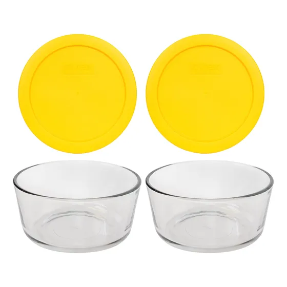 Pyrex 2 Cuenco Vidrio 7201 4 Taza Tapa Color Amarillo Limon
