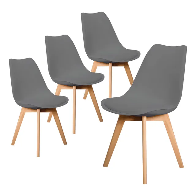 Set/kit 4 Silla Tulip Hood Acojinada Moderna Minimalista Estructura De La Silla Marrón Claro Asiento Gris Oscuro Diseño De La Tela N/a