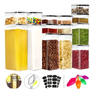Recipientes Herméticos De Almacenamiento De Cocina 14 Pz Color Transparente Plastico Contenedores Blanco