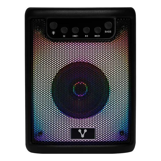 Bocina Karaoke Bluetooth KSP-180 Portátil 10W con Luces RGB, USB, Micro SD, Aux 3.5mm, Radio FM y TWS Sonido Estéreo Batería 1500mAh Recargable, Hasta 4H de Música Color Negro