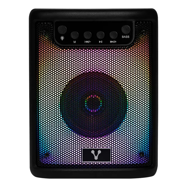 Bocina Karaoke Bluetooth KSP-180 Portátil 10W con Luces RGB, USB, Micro SD, Aux 3.5mm, Radio FM y TWS Sonido Estéreo Batería 1500mAh Recargable, Hasta 4H de Música Color Negro