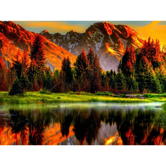 Kits Pintura Diamante 5d Para Adulto Montaña Lago Puesta Sol