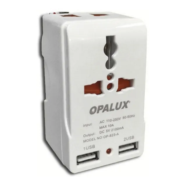 Adaptador Enchufe Multiple Con 2 Puertos Usb Op-823 A Opalux