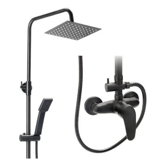 Femmto Sanitario DEXT01-NEG columna duchador monocomando cuadrada 20 x 20 exterior ducha flor